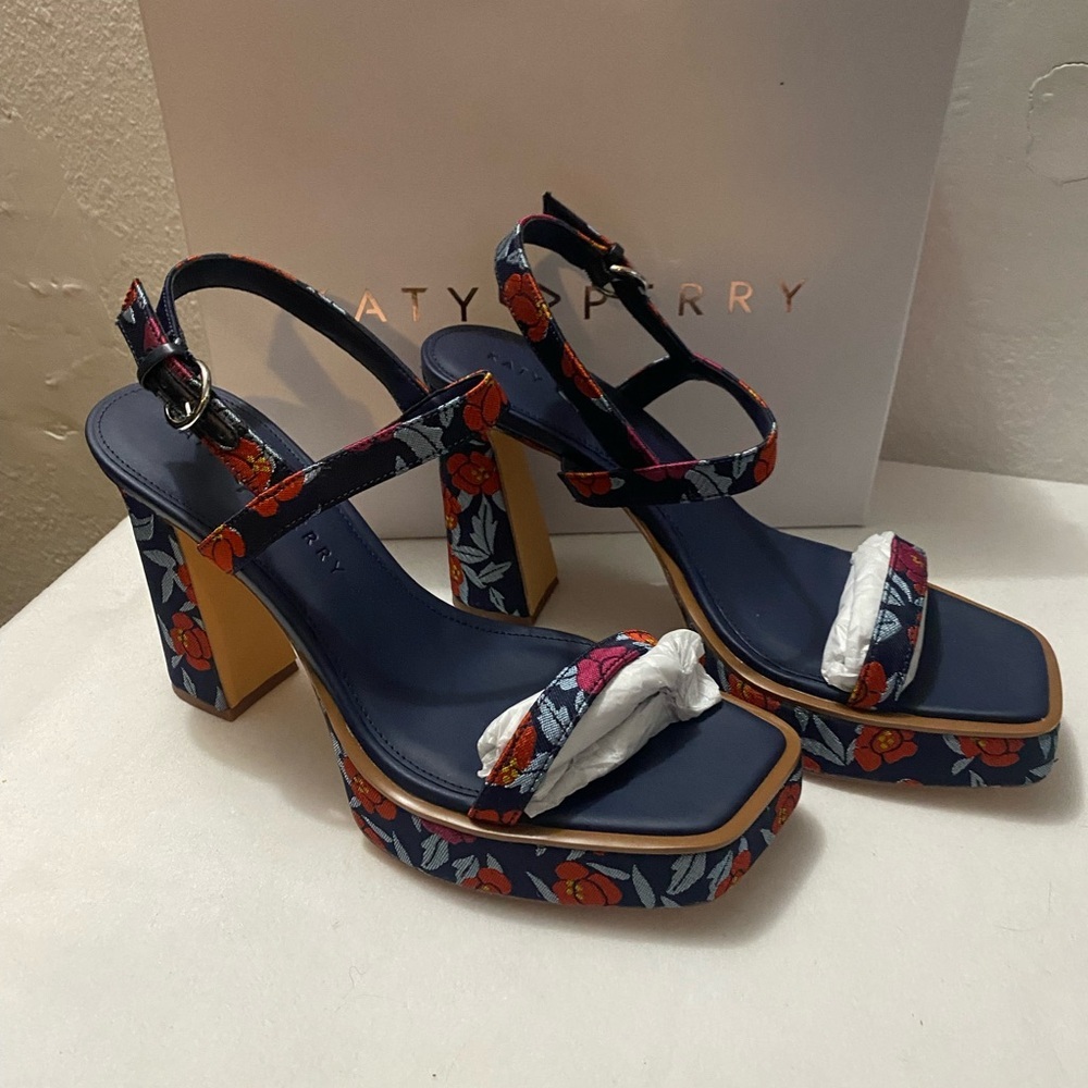 Katy Perry Collections Navy Floral Ankle-Strap Sandals - Picture 4 of 9